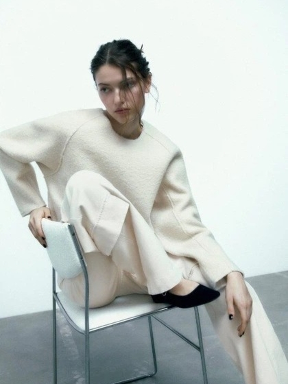Zara Cream Wide-Leg Pants with Matching Top